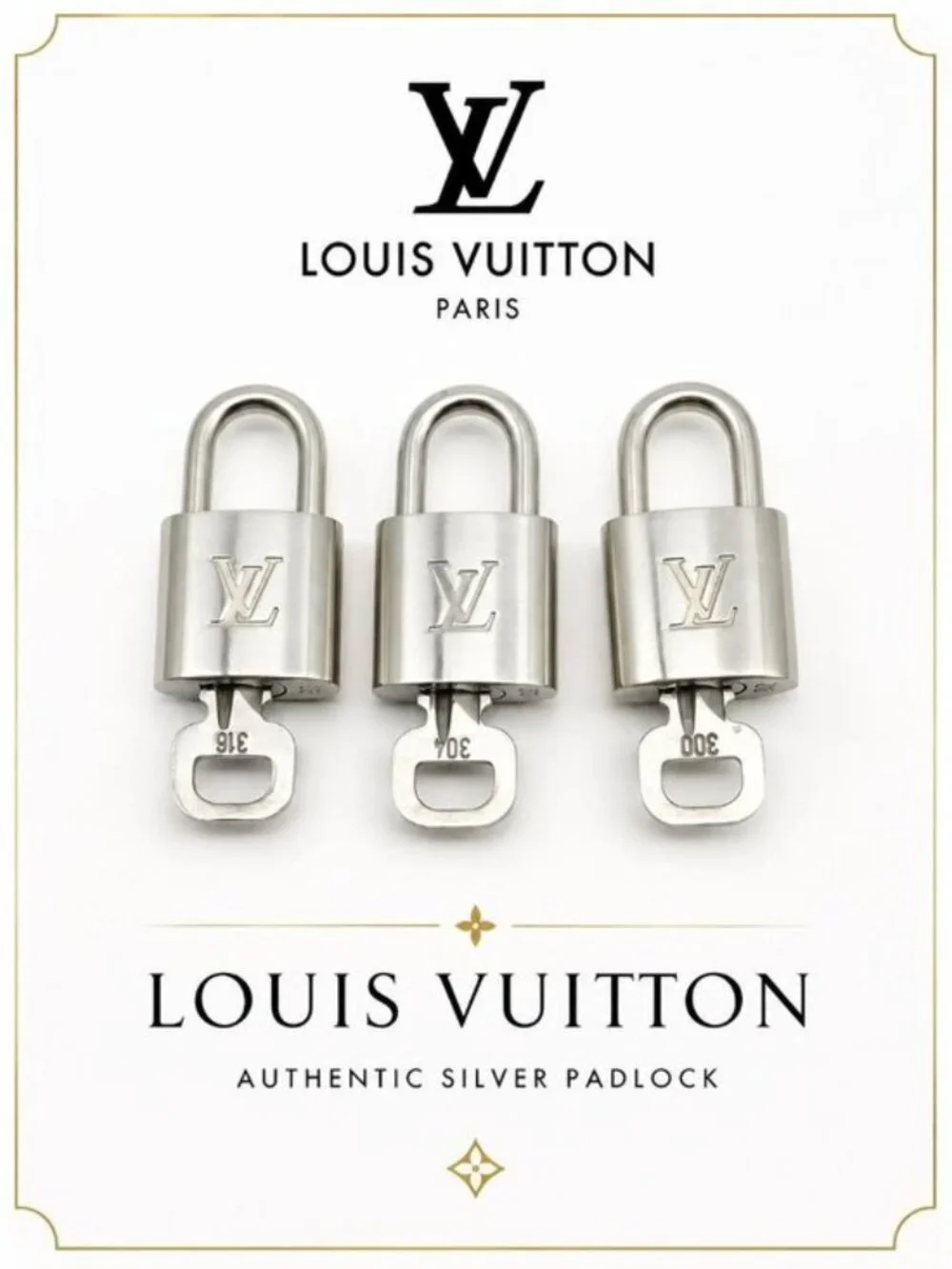 Authentic 1 Louis Vuitton Silver Padlock Lock & 1 Key LV Bag Luggage Accessory